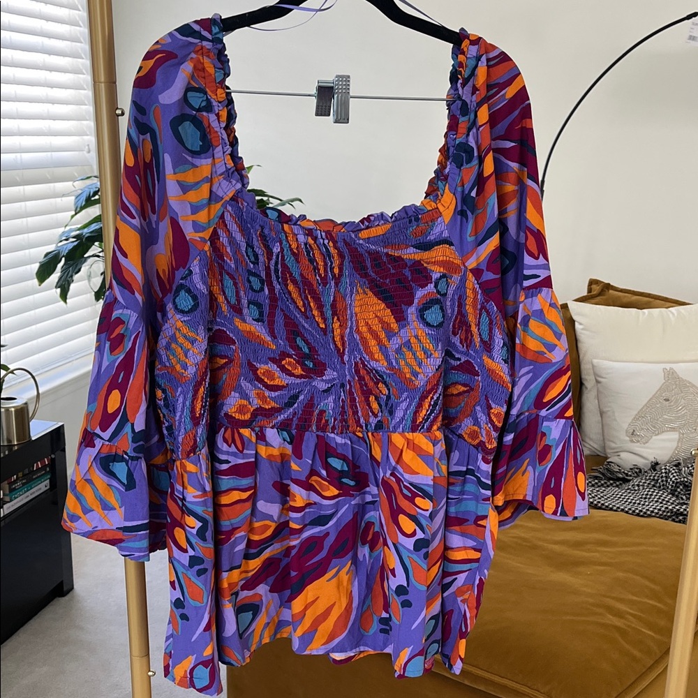 Terra & Sky Multicolor Patterned Blouse 2X